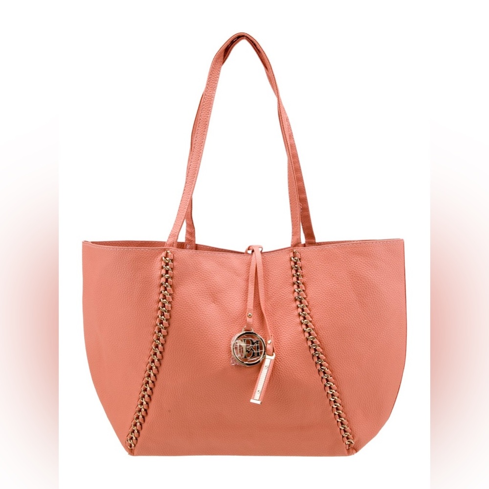 BADGLEY MISCHKA women’s DECORATIVE CHAIN TOTE CORAL